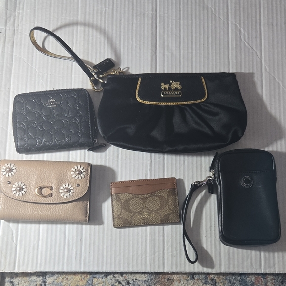 Coach Handbags - Coach Black Satin Wristlet with Gold Trim